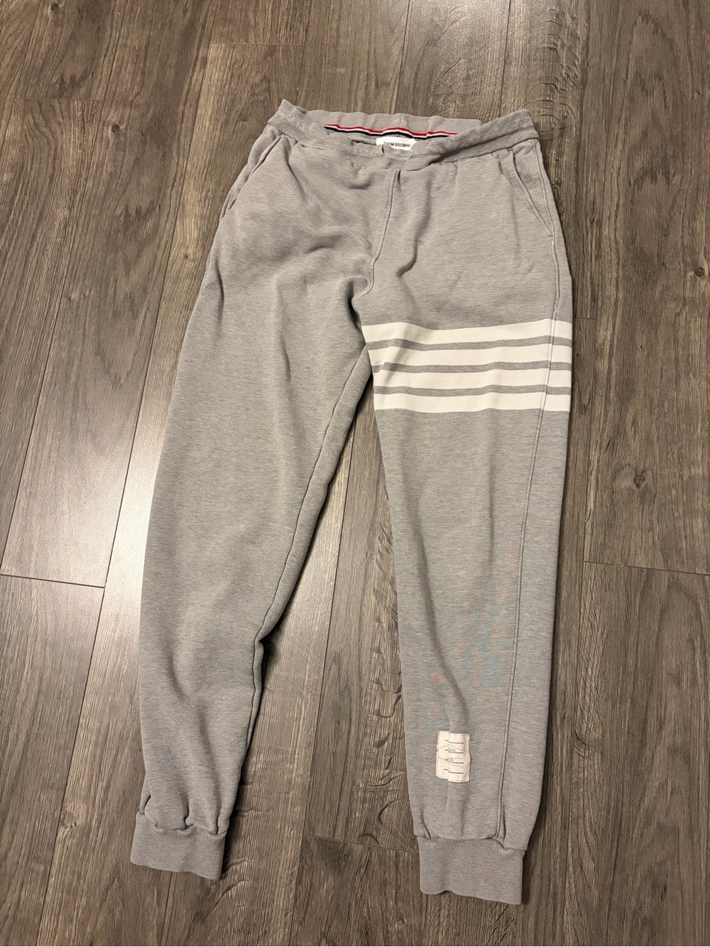 Thom Browne Grey Jogger Sweatpants with White Stripe Detail image 2